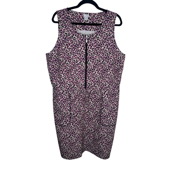 Chico's Sleeveless Leopard Cinched Waist Dress Sz 3.5 18 XL Summer Travel - Picture 3 of 9